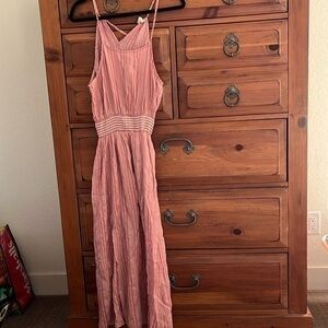 Hem & Thread Women’s Pinkish Red Maxi Dress With Slits On Front And Tie Back NWT